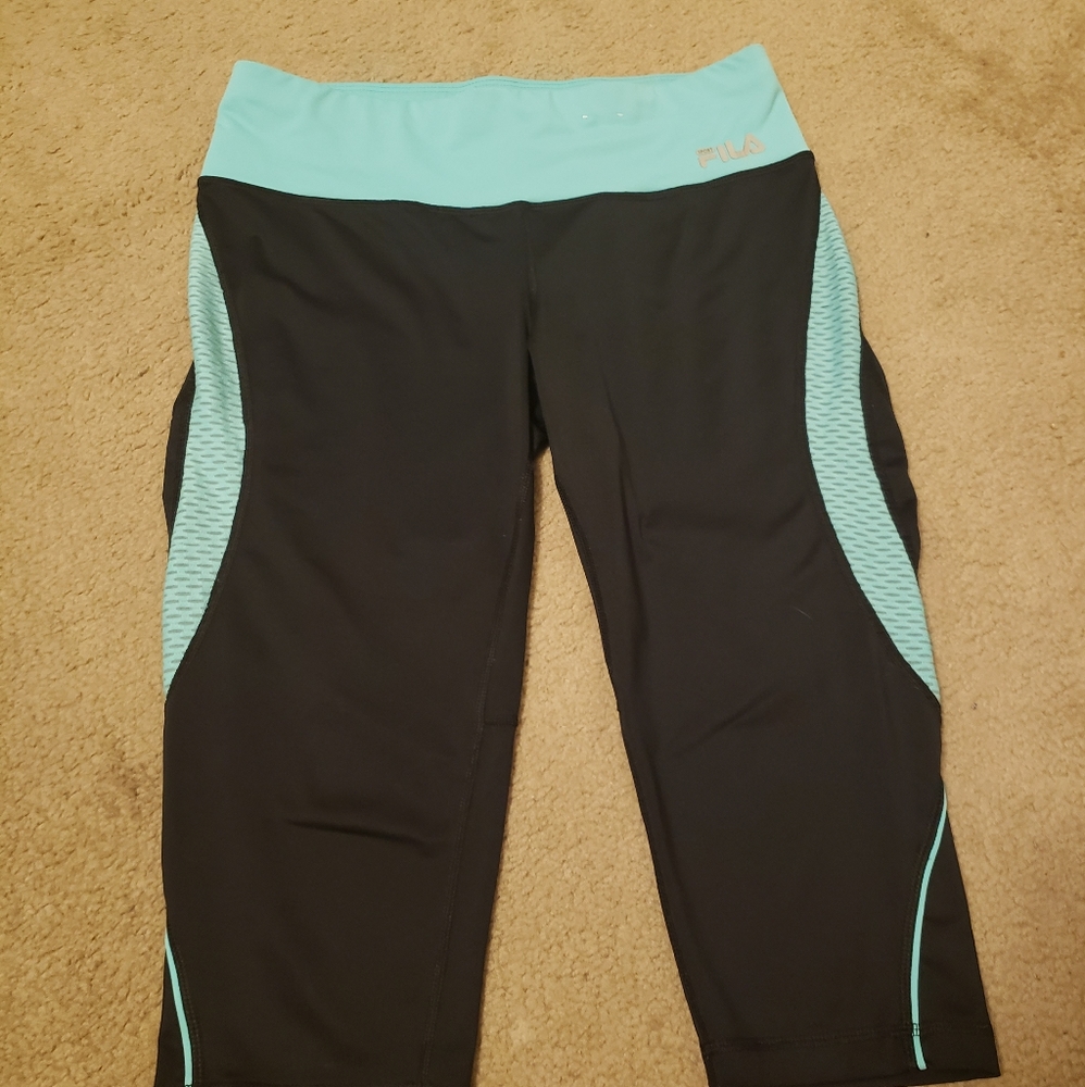 FILA work out pants.  Capri. Size M black and aqua
